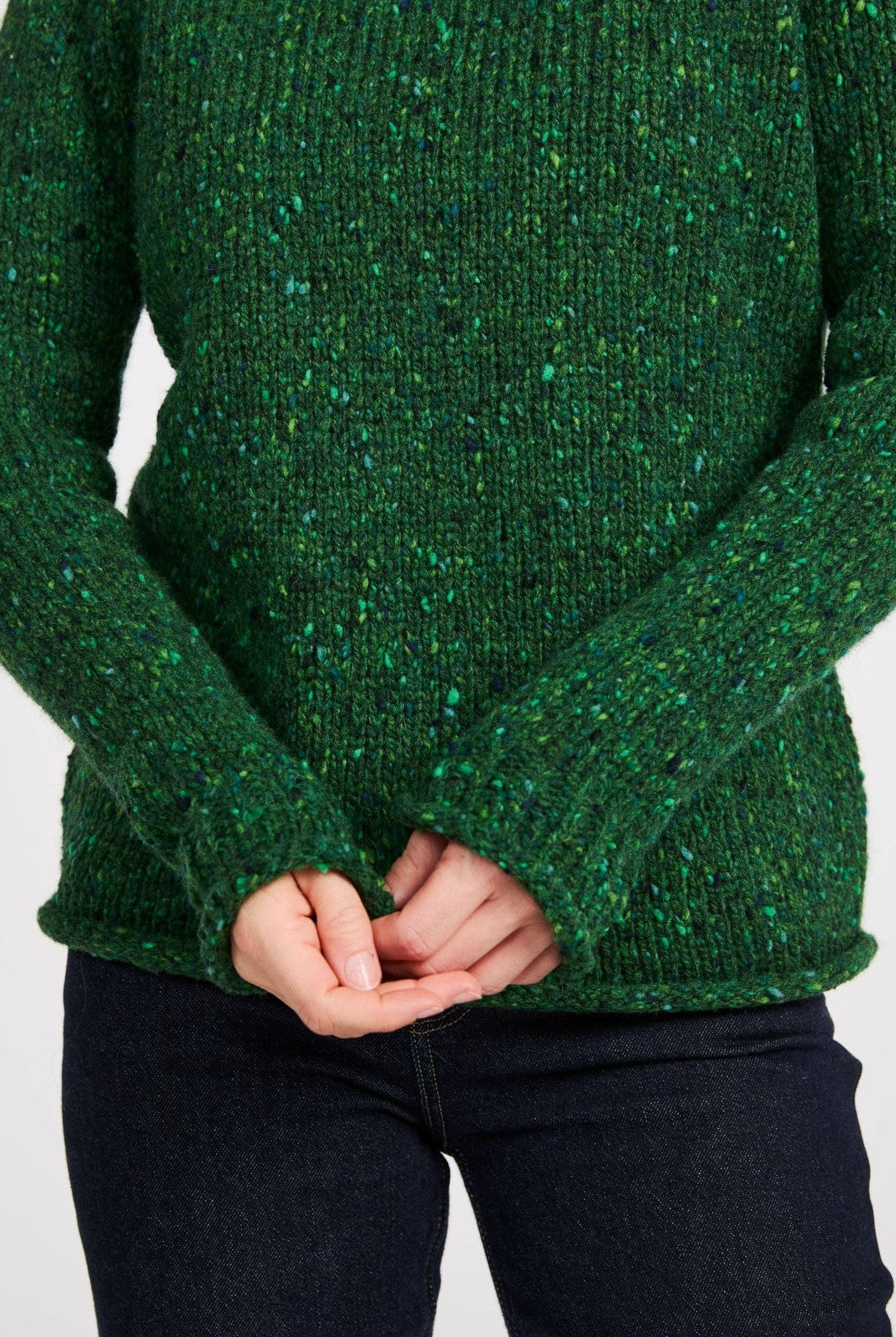 Brackloon Tweed Roll Neck Ladies Sweater - Bright Green Aran Woollen Mills
