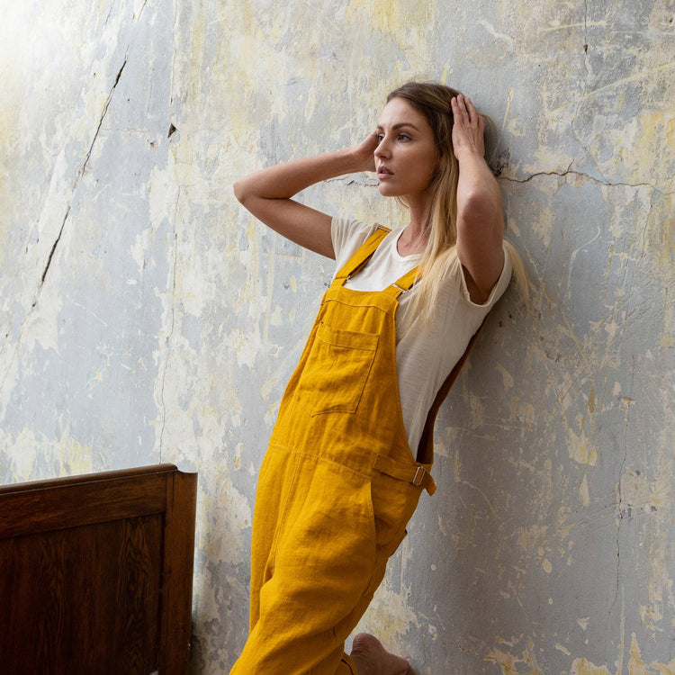 Linen Pinafore Jumpsuit Nicci Spicy Yellow Jumpsuit menique   