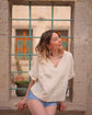 Black Double Gauze Muslin Cotton V-Neck Top Tops Moa