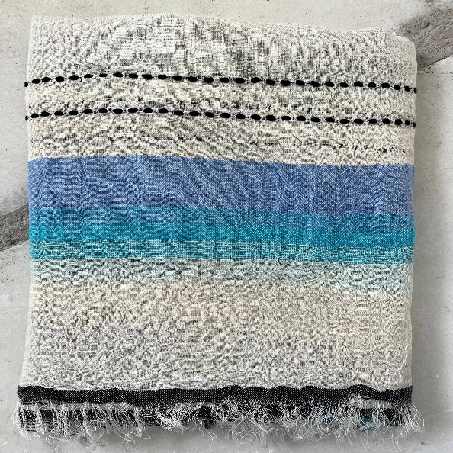 Loomist Linen Scarf Scarf loom.ist natural-blue striped