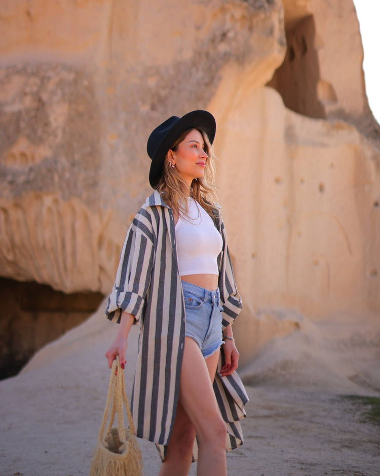 Loomist Striped Short Linen Shirt Dress Shirtdress Moa