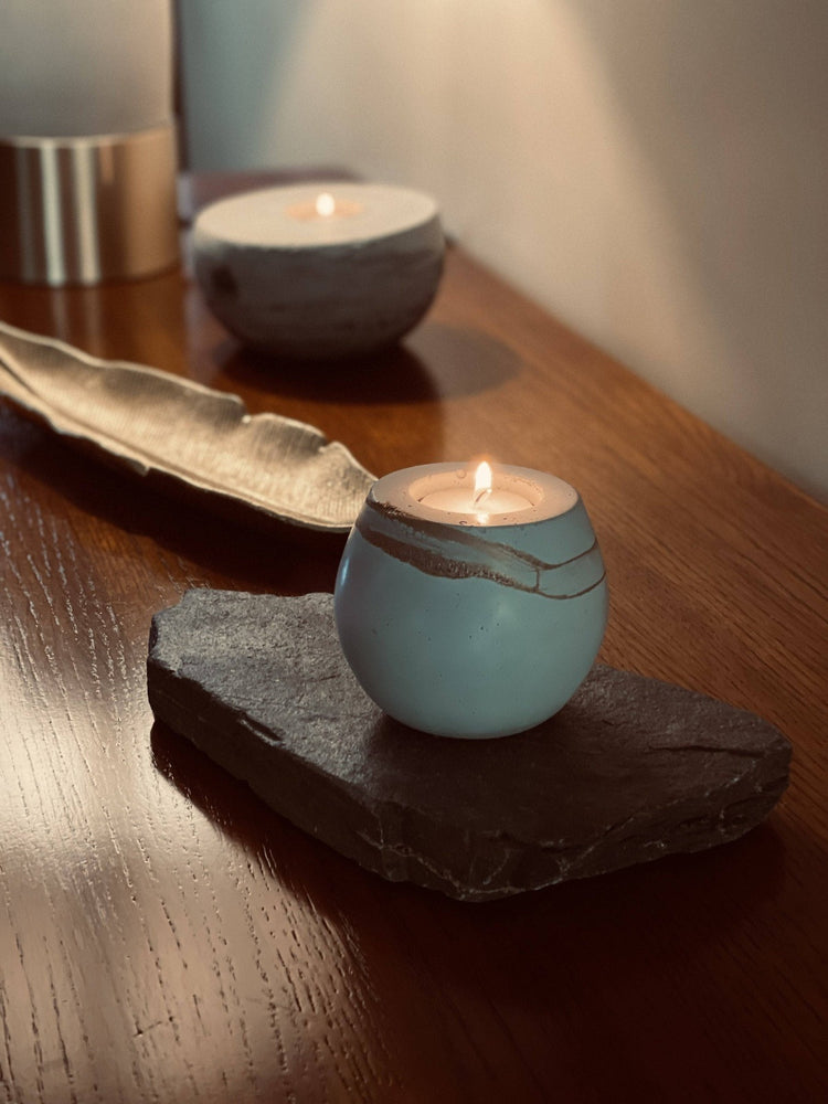 Tea Light Tumbler | ws Candle Holders Wind + Willow Co. Natural Concrete + Gold