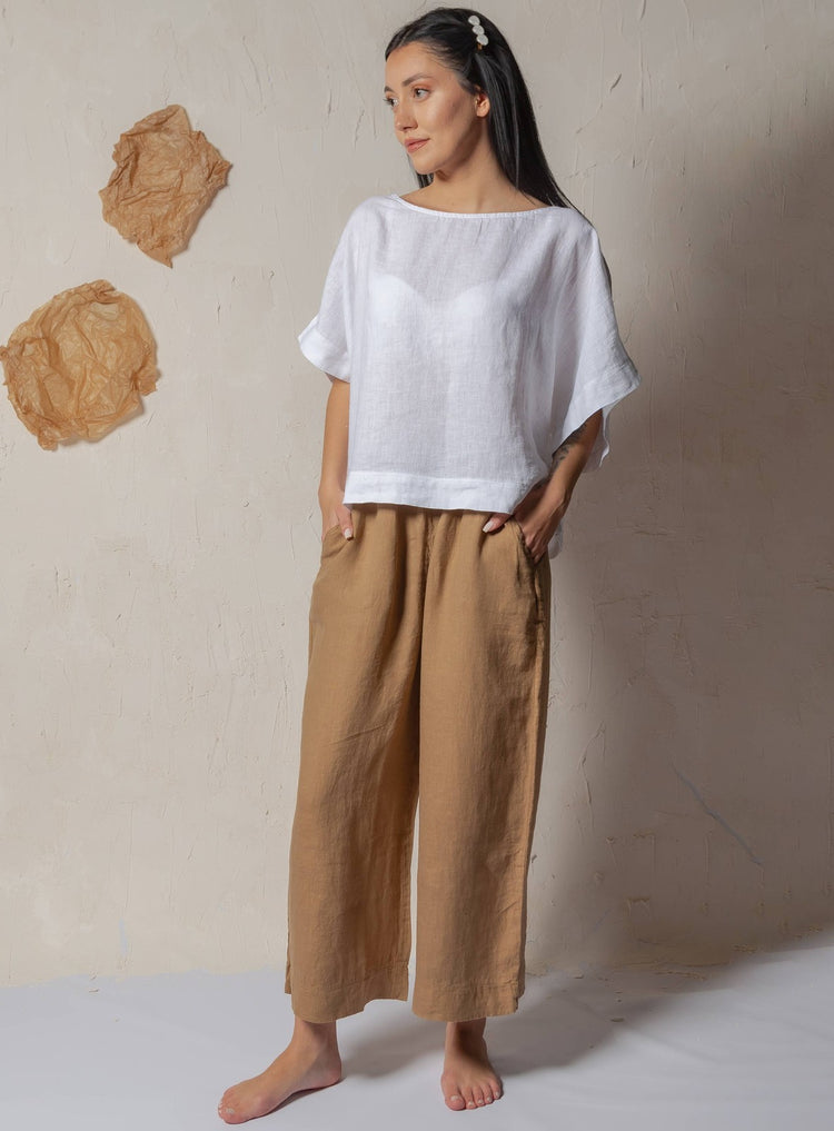 High Waisted Linen Pants Pants Moa Brown