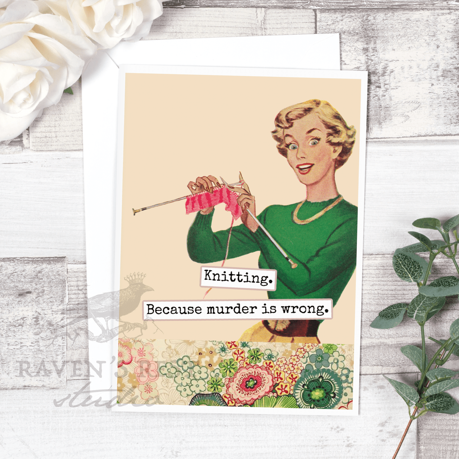 Knitting. Because Murder Is Wrong. Greeting Card. Greeting Cards Raven&