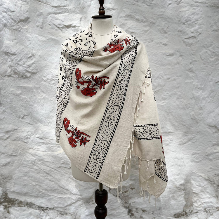 Loomist Wood Block Printed Linen Wrap Scarf loom.ist