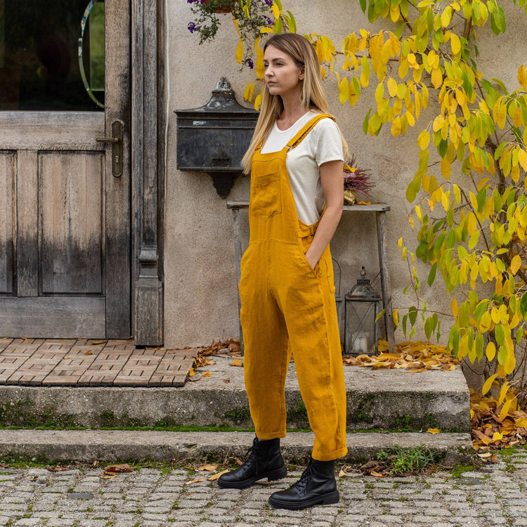 Linen Pinafore Jumpsuit Nicci Spicy Yellow Jumpsuit menique   