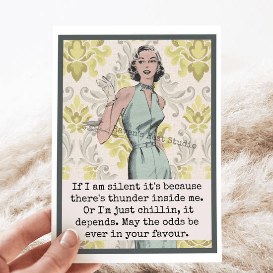 Greeting Card. Silent Thunder. Funny Retro Vintage. Raven&