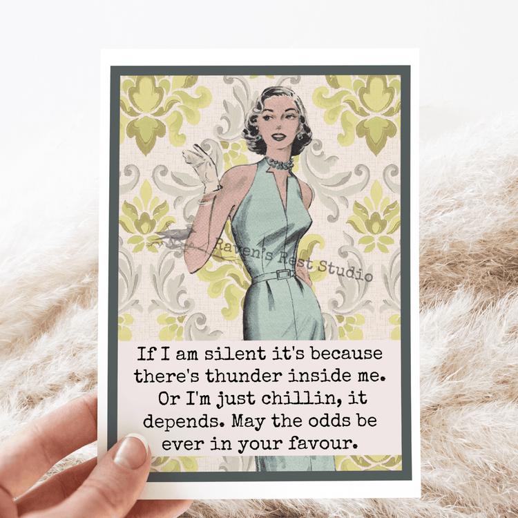 Greeting Card. Silent Thunder. Funny Retro Vintage. Raven&