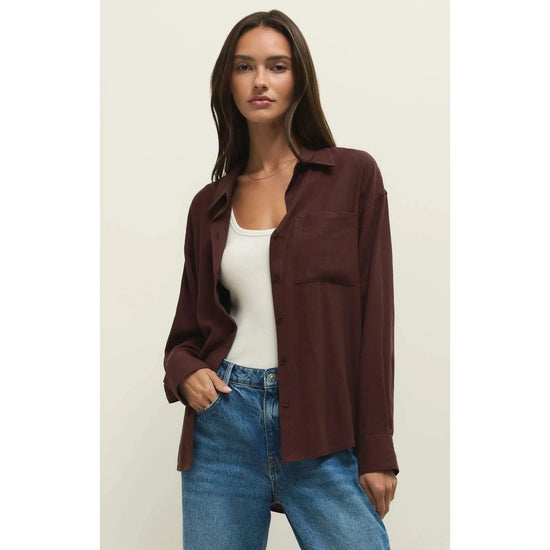 Z Supply Alfie Button Up Long Sleeve Z Supply X Small Chocolate Cherry